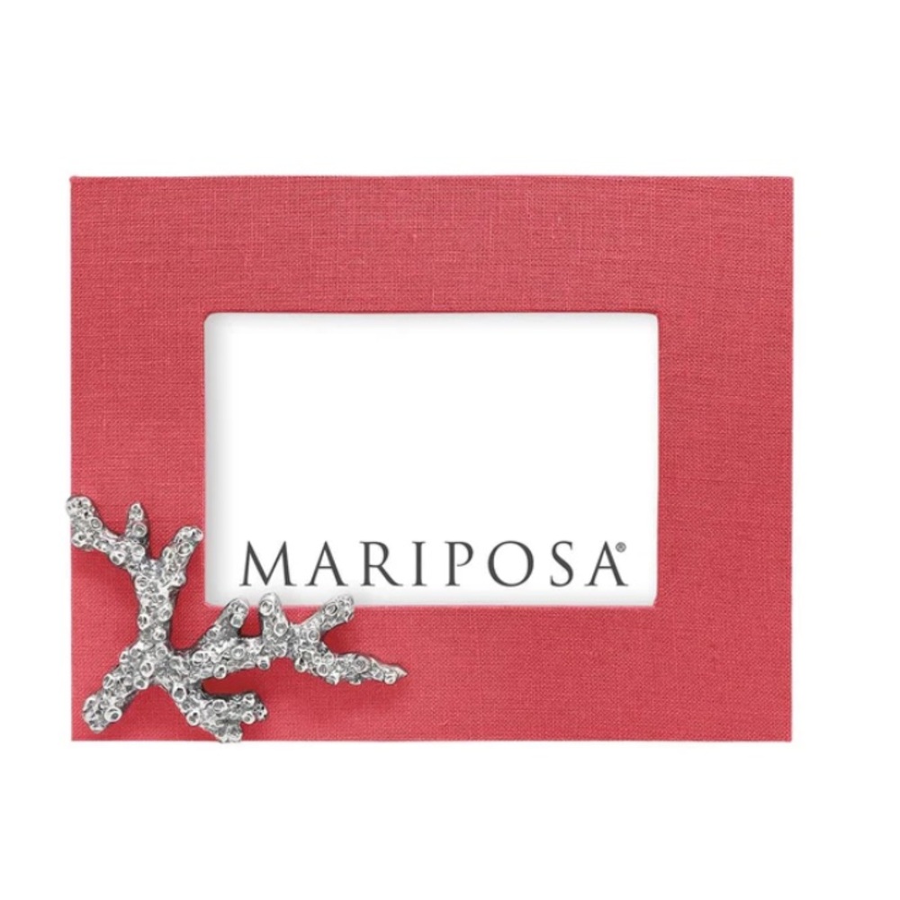 Mariposa Photo Frame 4 x 6 Coral Linen w Coral Icon Attached at Corner NEW - Picture 2 of 5